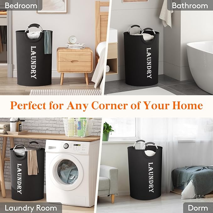 Lifewit 140L 2-Pack Large Laundry Basket, Collapsible Laundry Hamper with Aluminum Handles, Waterproof Freestanding Dirty Clothes Hampers for Laundry Room Bedroom Dorm Bathroom, Black