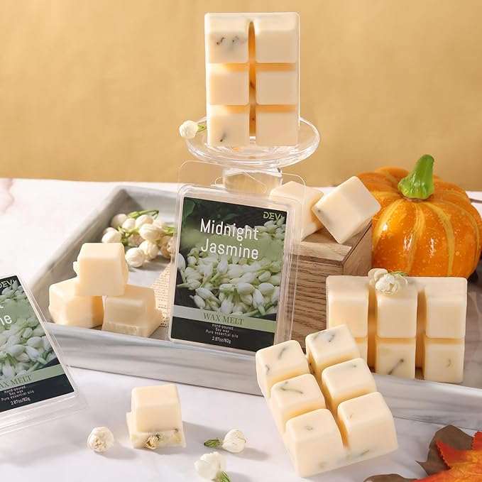 DEVI Scented Wax Melts, Natural Soy Wax Cubes Strong Scent -Moonlit Jasmine - Long Lasting Scented Melts for Warmer,4 Pack(24-Cubes)