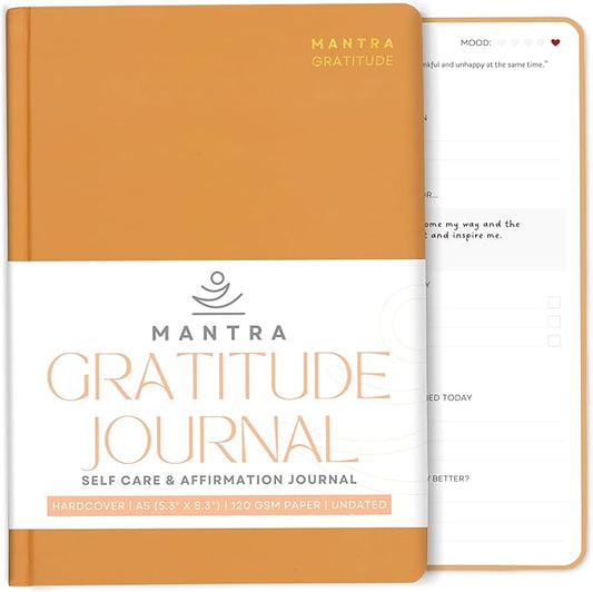 Gratitude Journal For Women & Men - Mental Health, Self Love & Self Care Journal - Orange - 5.8" x 8.3" - Mantra Planner