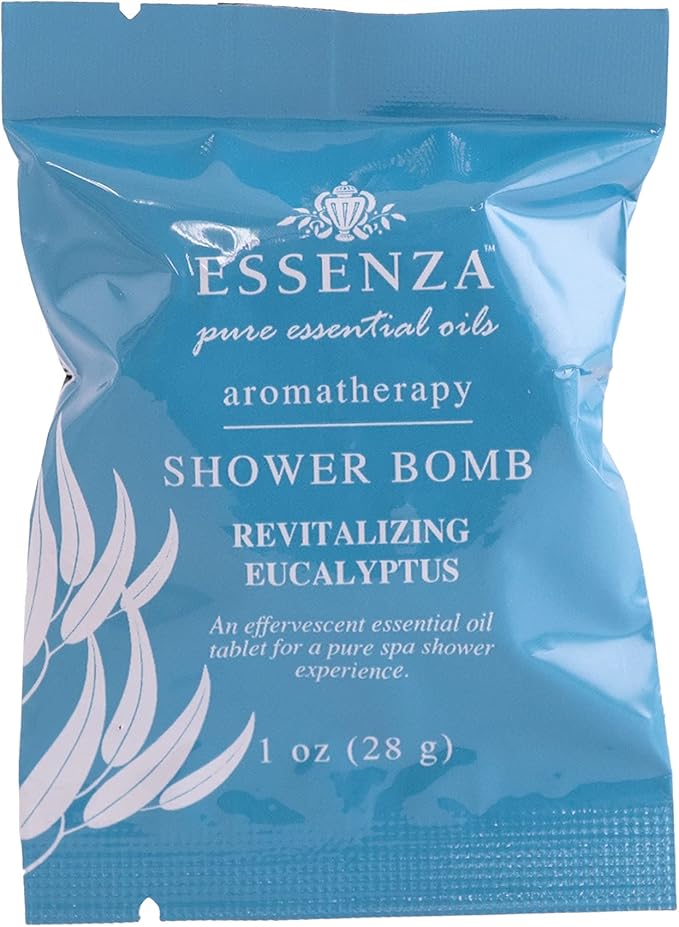 Essenza Shower Bombs 14pc Bin - Revitalizing Eucalyptus & Relaxing Lavender Aromatherapy Luxury Shower Bombs - Height 8.125” Width 5.5” Depth 4.125” Weight 1.31 Lbs - 14 Pc Collection