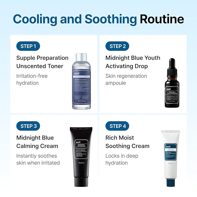 DearKlairs Midnight Blue Calming Cream – Soothing Face Moisturizer for Oily & Sensitive Skin, Redness Relief & Hydrating, Lightweight Texture, 1.05 Fl Oz