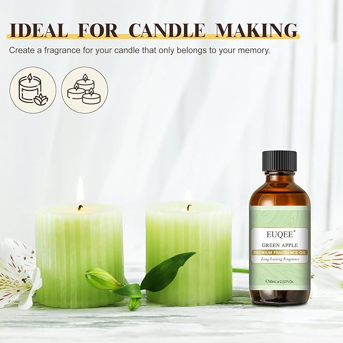 EUQEE Green Apple Fragrance Oils, 2.02 Fl oz / 60ml Essential Oils for Diffuser, Candle Making, DIY Soap with Glass Dropper