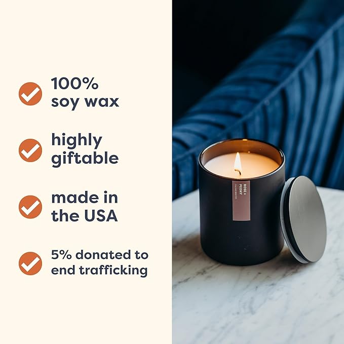 Calyan Wax Co. Soy Wax Candle, Rose + Peony Scented Candle, 75 Hour Burn Time, Aromatherapy Soy Candles, Non Toxic & Vegan Soy Wax, Black Tumbler Scented Candles, 13oz