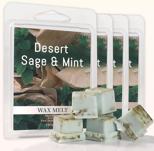 DEVI Scented Wax Melts, Natural Soy Wax Cubes Strong Scent -Peppermint & Sage - Long Lasting Scented Melts for Warmer, 4 Pack(24-Cubes)