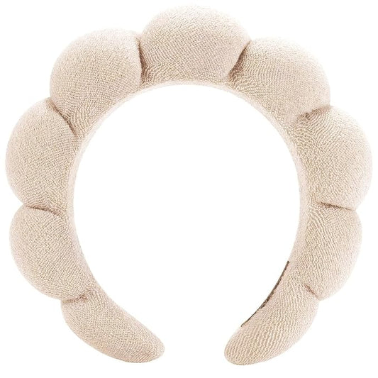 Spa Headbands for Washing Face or Facial Makeup Headbands Bubble Skincare Headbands Drunk Elephant Terry Cloth Puffy Skin Care Hairbands for Mask Treatment, Beige