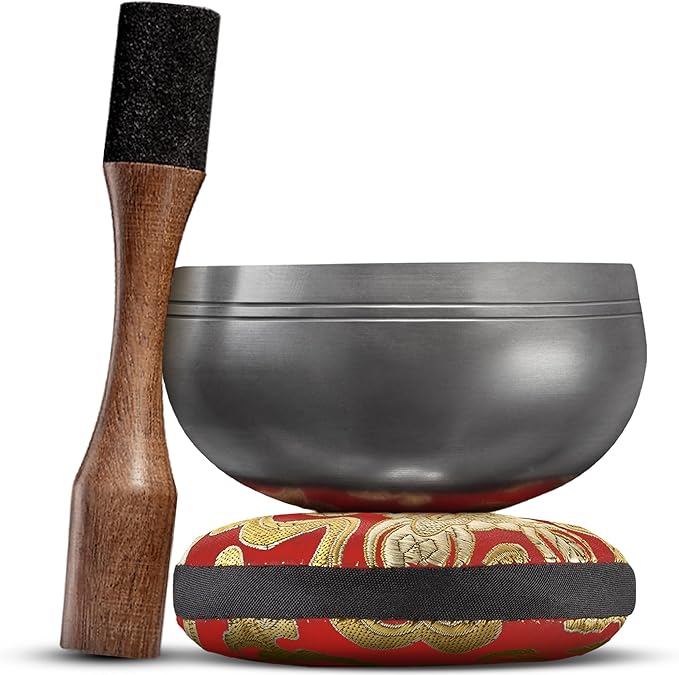 Tibetan Singing Bowl Set – Authentic Plain Design – Sound Bowl & Meditation Bowl with Cushion, Mallet & Guide – Bronze Nepali Singing Bowls – Hand-Tuned Meditation Bowl for Relaxation