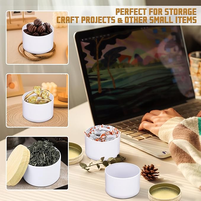 48-Pack Candle Jars, 24pcs 8oz + 24pcs 4oz Candle tins with Metal Wood-Grain Printing Lids, Empty Candle Jars for Making Candles Bulk Candle Containers-White