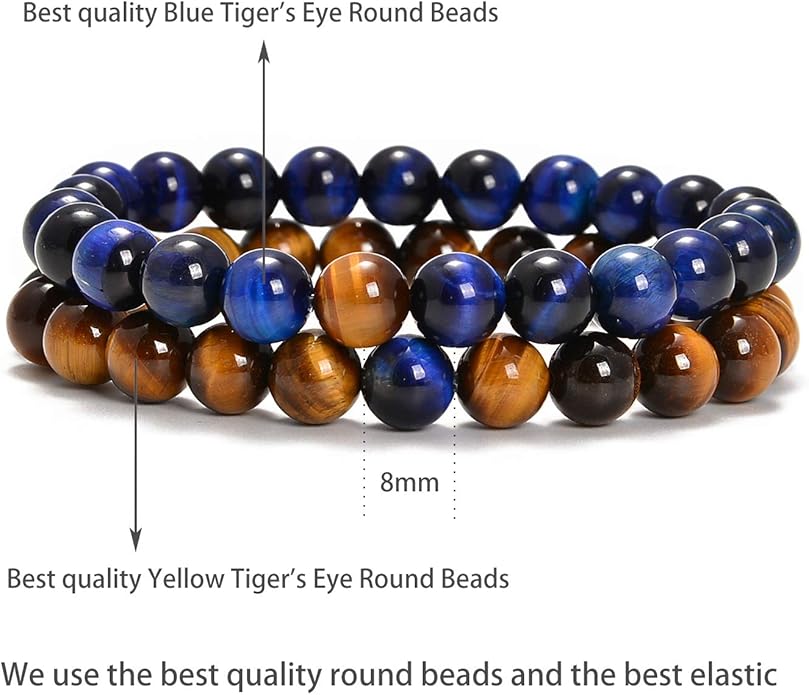 AD Beads 2Pcs His & Hers Distance Beads Bracelets Elastic Natural Stone Yoga Bracelet