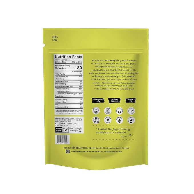 TwelVita Wholesome Baked Wasabi Okra Crisps, Vegan Snacks, Clean Label, Non-GMO, Gluten-Free, 1.76 oz ea, Pack of 4