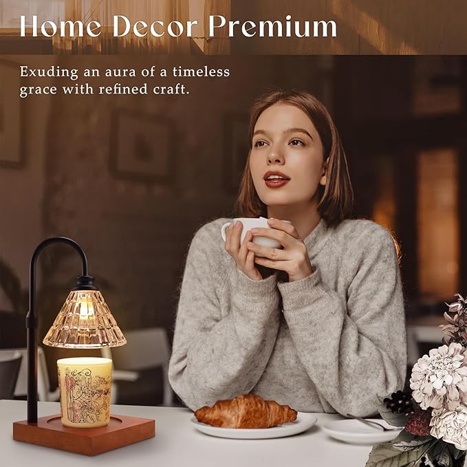 Candle Warmer Lamp with Dimmer, 2H/4H/8H Timer, Compatible with Yankee Candle Large Jar Candle, Home Decor Gift for her, Birthday Gift for mom, Home Scented Jar Candles Heater (Black Wood)