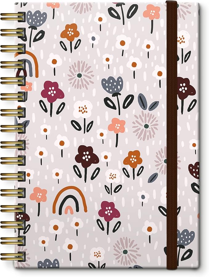Cute Spiral Notebook, Journal for Women, Hardcover Spiral Journal, 5.5 x 8.3 Inches, 120 Pages,100gsm Paper, for Gifts Nurse Teacher Women Office Supplies(Cute Rainbow Flower)