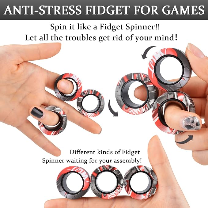 3Pcs Magnetic Rings Fidget Toy Set, Idea ADHD Anxiety Magnetic Fidget Toys Adults Fidget Spinner Rings for Relief, Christmas Stocking Stuffers Gifts for 8 9 10 11 12 13+ Year Old Teen Boy Girl B