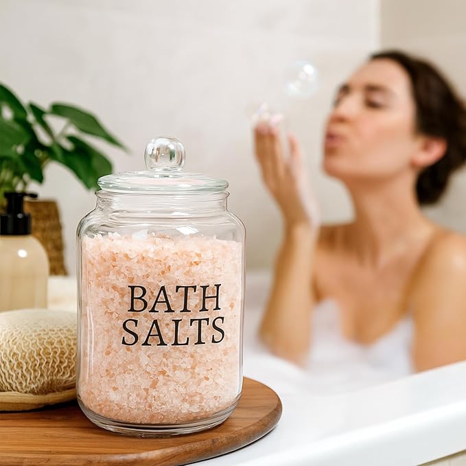 2 Pack 101 oz Bath Salt Container, Bath Salts Glass Jar with Bath Salt Scoop, Large Glass Jar with Lid, Laundry Detergent Jar W. Measuring Cup