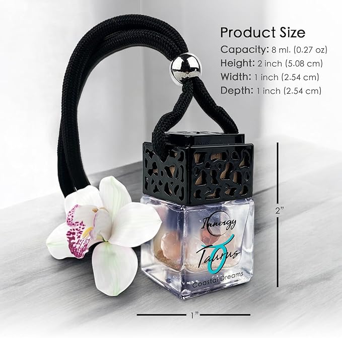 Innergy Taurus Zodiac Crystal Infused Car Air Freshener - Portable 8 ml. Hanging Essential Oil Diffuser for Vehicle, Long-Lasting Fragrance, Eco-Friendly Design, Freshness On The Go!