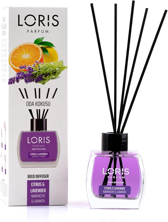 Loris Reed Diffuser - Citrus&Lavender - Aromatic Home Fragrance with Natural Essential Oils, 4.06 fl oz/120 mL – Long‑Lasting, Non‑Toxic, Gift Ready Scented Diffuser with Sticks for Room & Bathroom