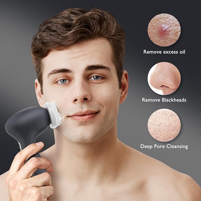 COSLUS Facial Cleansing Brush Face Scrubber: 3 in 1 Bi-Directional Electric Spin Brush for Removing Blackhead, Exfoliating, Massaging - Rechargeable Waterproof, 3 Adjustable Speeds for Men & Women