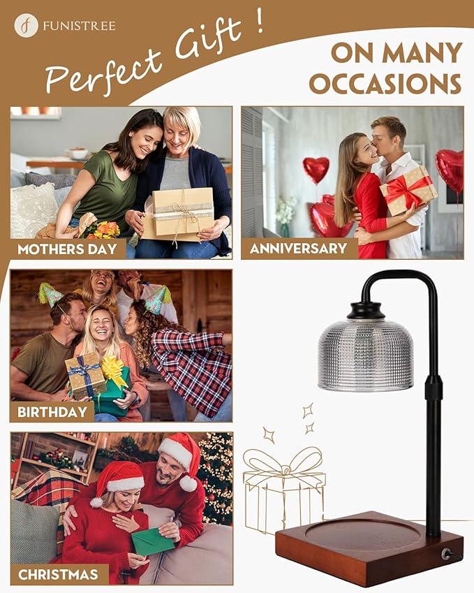 Candle Warmer Lamp with Timer Dimmable, Adjustable Height, House Warming Gifts New Home Room Decor, Christmas Birthday Gifts for Women Mom, Wax Warmer Lamp for Jar Candles with 2 Bulbs