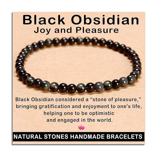 AD Beads Handmade Gemstone Stretch Elastic Bracelet Crystal Healing Reiki Nature's Beauty and Spiritual Essence Unisex (4mm, Black Obsidian (Pleasure))