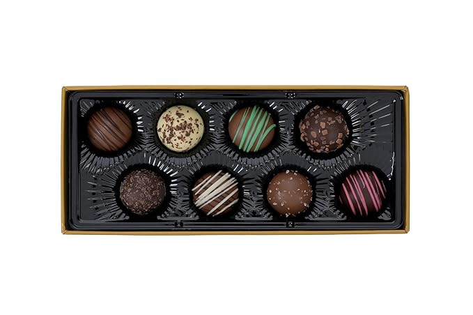 CRAVINGS BY ZOE Gourmet Chocolate Truffle Gift Box | 8 Count | Assorted Gourmet Milk & Dark Chocolate Candy Food Gift Basket Anniversary, Birthday, Get Well, Holiday, Thank You Men Women Mom Her
