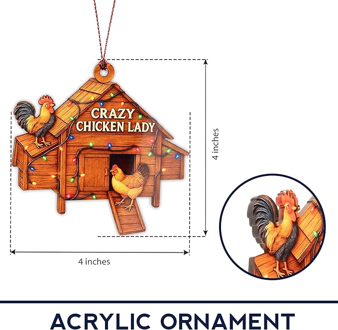 Chicken Christmas Ornament – Funny Farm Decor – Backyard Chicken Lover Gift – Merry Chick-Mas Rooster Hen – Farmhouse Holiday Tree Decoration – Rooster Ornament RUSATEN Chicken2