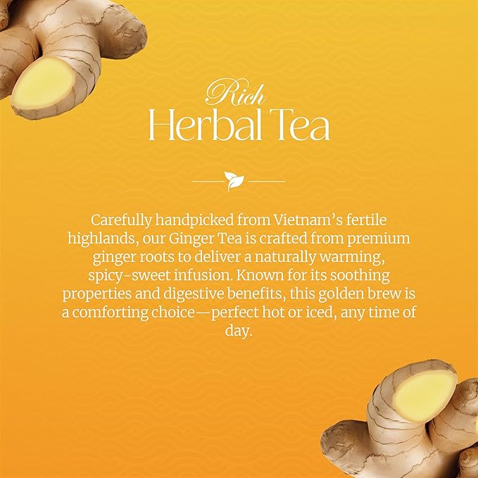 50 PACK Ginger-Turmeric Tea Bags – Individual Wrapped Tea Bags – All Natural Herbal Tea | Caffeine Free | No Preservatives, No Sugar – Great For All Seasons