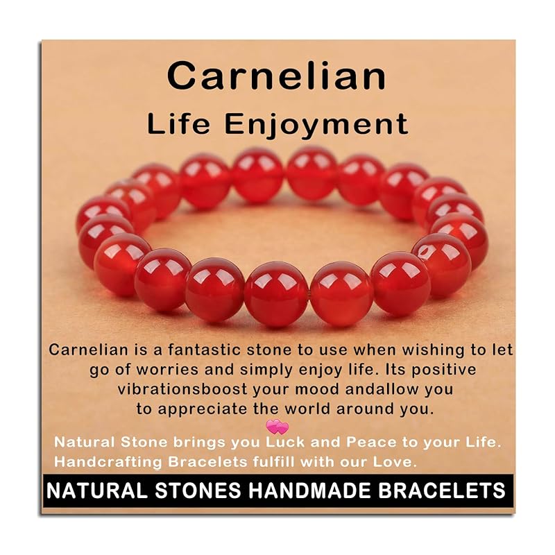 AD Beads Handmade Gemstone Stretch Elastic Bracelet Crystal Healing Reiki Nature's Beauty and Spiritual Essence Unisex (10mm, Carnelian (Life Enjoyment))