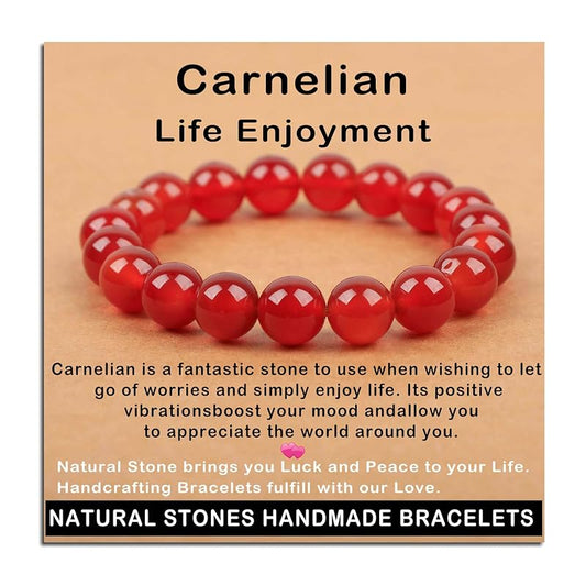 AD Beads Handmade Gemstone Stretch Elastic Bracelet Crystal Healing Reiki Nature's Beauty and Spiritual Essence Unisex (10mm, Carnelian (Life Enjoyment))