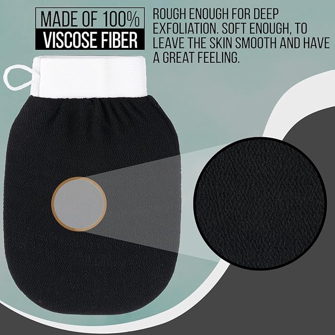 Exfoliating Body Scrub for Bath and Shower Use - Face Scrubber and Body Exfoliator Mitt, Dead Skin Remover - Exfoliating Glove Shower Scrub for Men and Women - Pair Black
