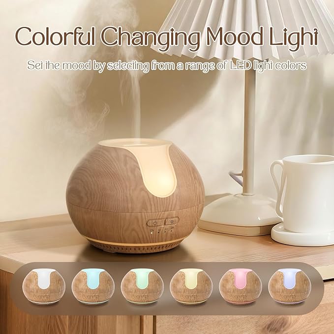 ARVIDSSON Essential Oil Diffuser, 200ml Aromatherapy Diffuser with Mood Light, Oil Diffusers for Home, Ultrasonic Diffuser for Essential Oils, Gift for Women - Wood Grain