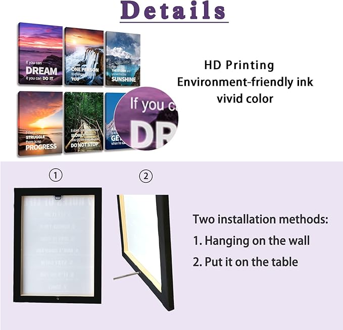 Inspirational Quotes Motto Wall Art，Motivational Office Wall Art Decoration Painting, Suitable for Library, School, Gym,Office， Living Room,Home Deco,Tabletop/Hanging,| 6-pack29 x 38 cm (Framed…) D