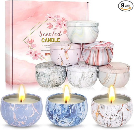 Scented Candles Gifts for Women, 9 Pack 2.5 oz Marble Aromatherapy Candle Set Natural Soy Wax Stress Relief Gift for Mother's Day,Christmas,Birthday,Valentine's Day
