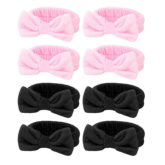8 Pack Spa Headband for Washing Face,Pink Black Skincare Headband Set for Women Girls Cute Bow Headbands for Makeup Skin Care Head bands Slumber Party Supplies