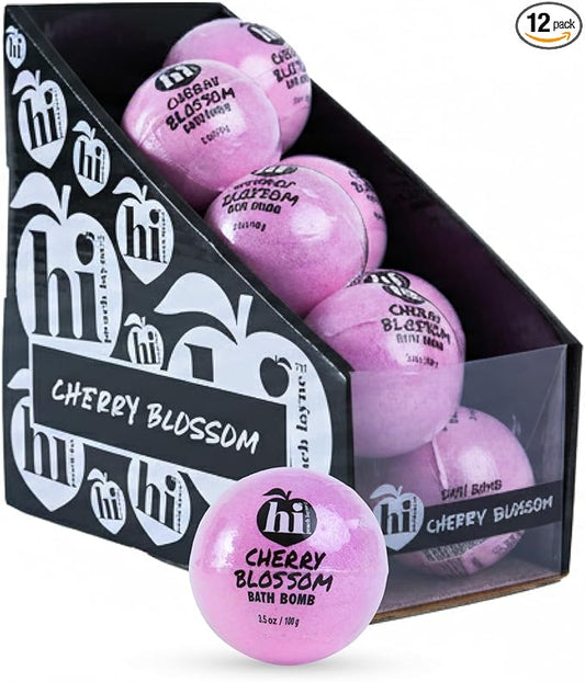 Hi Peach Layne Cherry Blossom Bath Bombs 12-Pack (3.5 oz Each) – Vegan, Clean Beauty Spa Gifts for Women & Kids, Fun Fizzing Bath Bombs for Girls