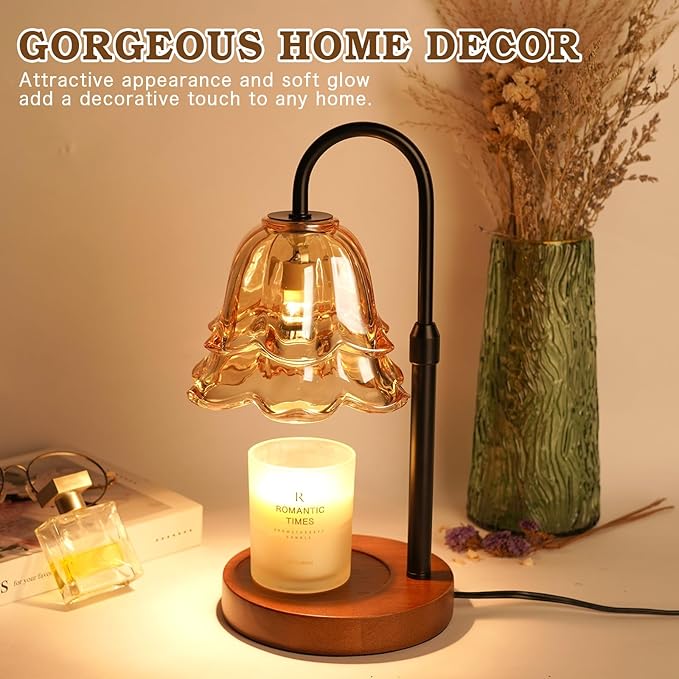 Candle Warmer Lamp with Timer Dimmable, Height Adjustable Birthday Gifts for Women Mom House Warming, Home Decor, Lotus Flower Candle Lamp Warmer 2 Bulbs Inc (Amber-1)