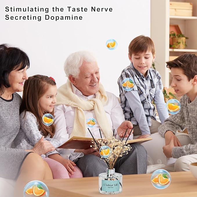 L'odeur Vill Reed Diffuser Set, 6.7 oz(200ml) Bright Citrus Scented Diffuser with 6 Oil Diffuser Sticks, Home Fragrance Essential Oil Reed Diffuser for Home Large Rooms Bathroom Shelf Decor