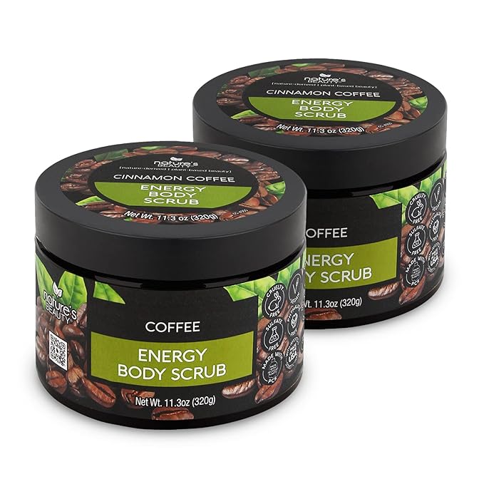 Nature's Beauty Cinnamon Coffee Energy Body Scrub Multi-Pack - Gently Exfoliate, Energize & Invigorate Dull Skin, Made w/Pomegranate & Babassu Oil + Coffee Seed Powder, 11.3 oz (2 Pack)