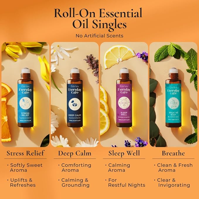 Gya Labs Peaceful Roll on Essential Oils Set - 100% Pure Natural Relaxing Gift for Women & Men - Blend for Calming, Refreshing, Stress Comfort, Aromatherapy Essential Oil Gift Set (0.34 Fl Oz Each)