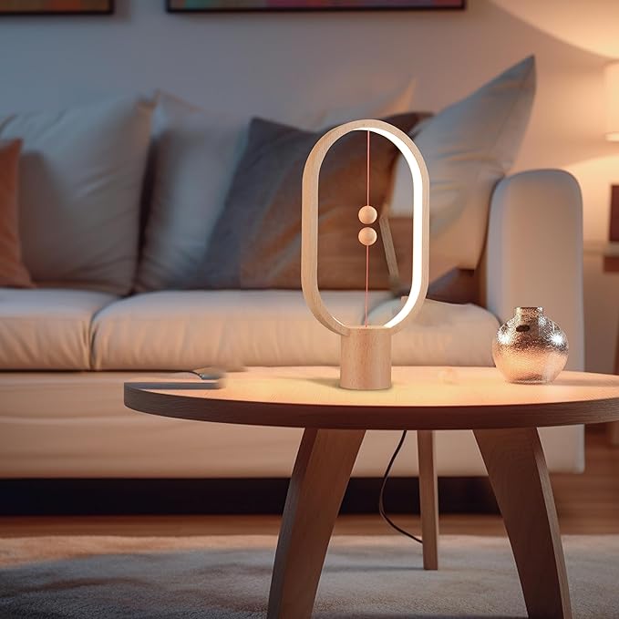Heng Balance Light, USB Powered LED Table lamp, Creative, Magnetic Switch Night Light, dimmable Eye Protection Table lamp, Used for Gifts, Decoration Bedside, Dormitory and Office(Wood Grain)
