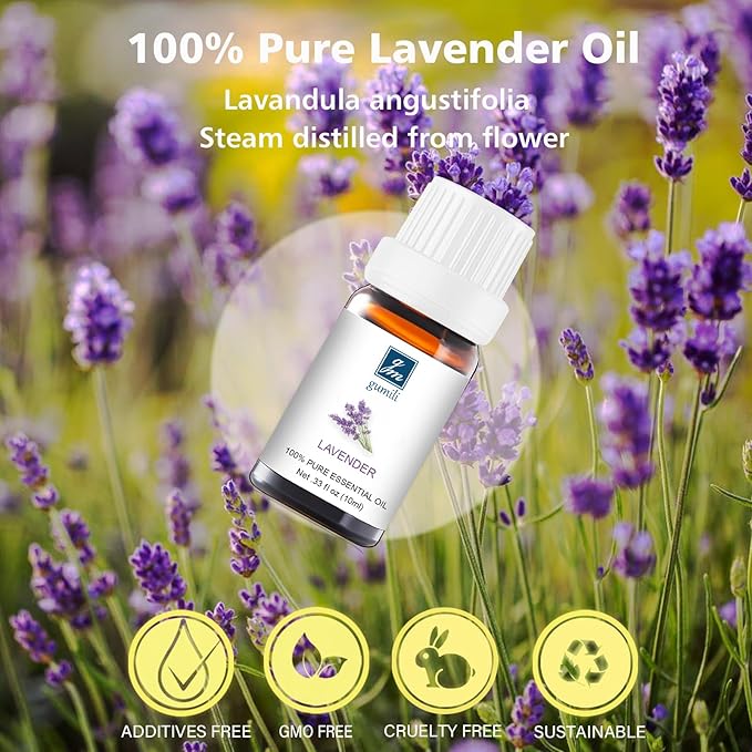 Lavender Essential Oil - Pure Organic Lavender Oil for Skin, Hair, Diffuser, Spray, Roll On, Body Massage - Floral Scent, 10mL
