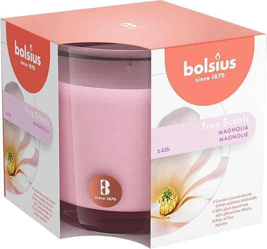 Bolsius Magnolia Scented Candle - 43+ Hour Burn Time, Plant-Based Wax, Smokeless, 8oz Jar