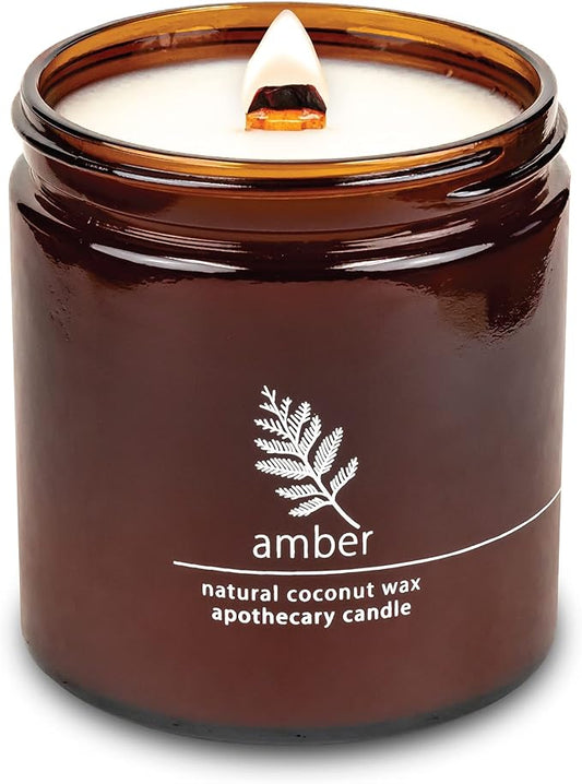 Crackling Wood Wick Candle Handcrafted with Natural Coconut Wax and Essential Oils (Amber, Large 16 oz)White