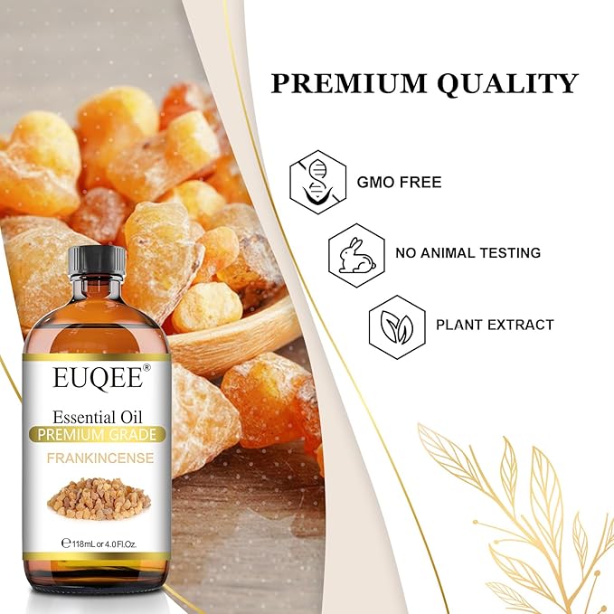 EUQEE Frankincense Essential Oil 118ml Large Bottle Pure Frankincense Oil with Glass Dropper Great for Aromatherapy, Diffuser, Soap Making - 4 Fl.Oz