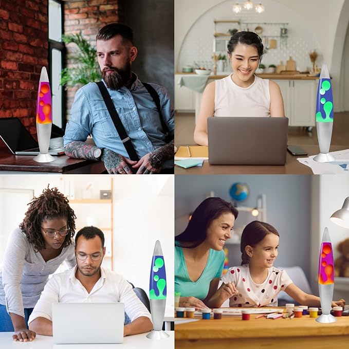 JAMBO 2 Pack- 16" Beautiful Lamp- Blue with Yellow/Green Wax and Purple with Yellow Wax, Relaxing Liquid Lamp, Night Light Nightlight, Lamps for Adults Teens Kid