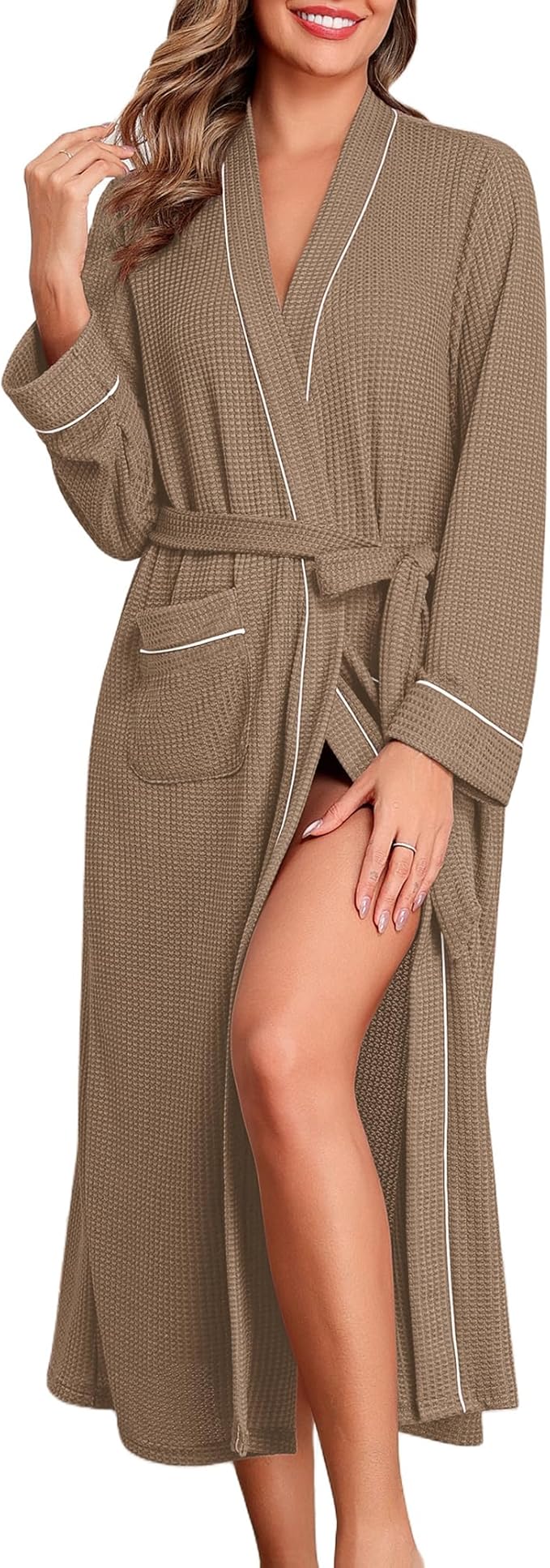 Ekouaer Robes for Women Lightweight Knit Waffle Bathrobe Full Length Kimono Casual Ladies Loungewear