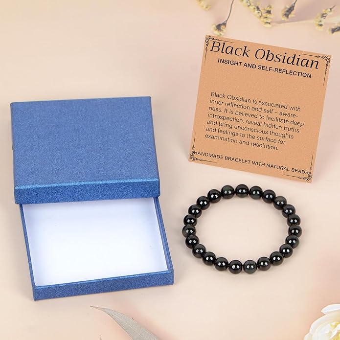 LPBeads Handmade Natural Gemstone Stretch Elastic Bracelet Healing Crystal Round Stone Beads Jewelry Gifts for Women Men