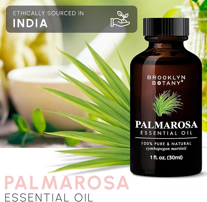 Brooklyn Botany Palmarosa Essential Oil - 100% Pure and Natural - Premium Grade Oil with Dropper - for Aromatherapy and Diffuser - 1 Fl Oz