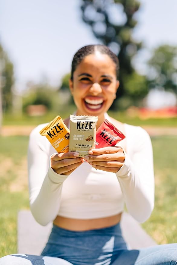 KiZE Energy Bars - Almond Butter - Almond-Butter-Based, Gluten Free, Non-GMO, and High Protein Meal Replacement Energy Bars, Clean and Simple Food Ingredients - 10g High Protein Snacks, (10 Count)
