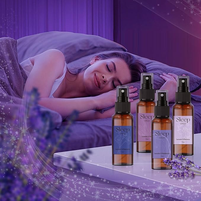 STRN Sleep Spray, Relaxing Lavender Essential Oil Mist, Pillow Spray for Deep Sleep, 4 Lavender Scented - Gardenia, Sage, Chamomile, Sandalwood, Sweet Dream & Floral Aroma, 75 ML x 4