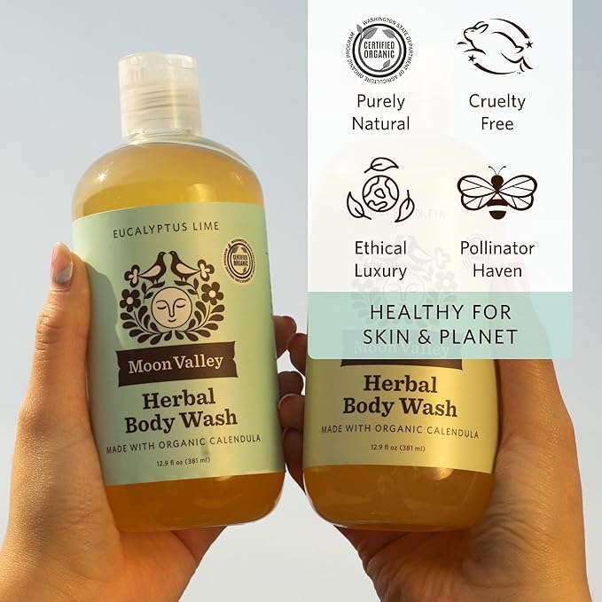Herbal Body Wash, Eucalyptus Lime by Moon Valley, All Natural Ingredients, No Parabens, Vegan, Moisturizing Essential Oils, Two Pack