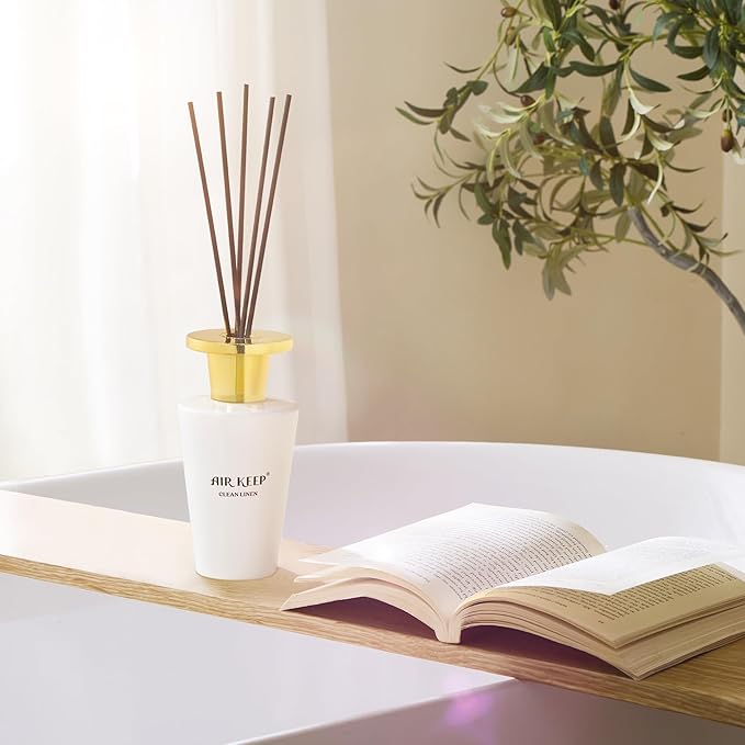 Airkeep Reed Diffuser Set 5.07 fl oz, Clean Linen Scent Diffuser with Sticks, Home Fragrance Oil for Bedroom, Bathroom, Office Decor